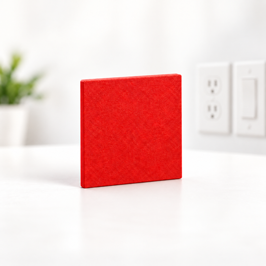 FireXNull FXN-S1 red fire suppression sticker with an outlet and switch in the background