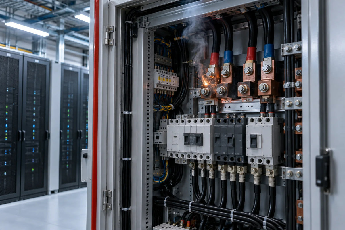 Electrical equipment in a data center where hidden connection faults can create fire risk