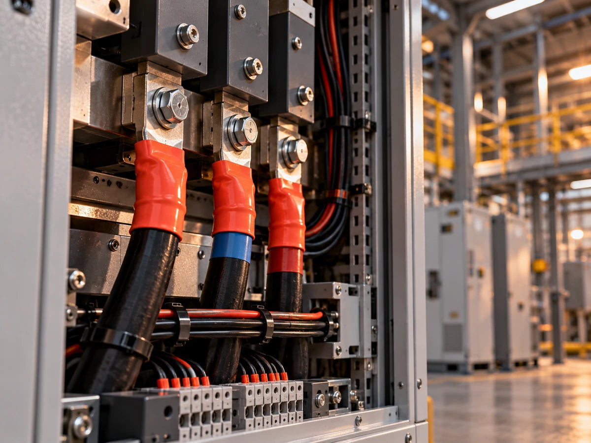Bolted power cable connections and terminal blocks inside an industrial cabinet